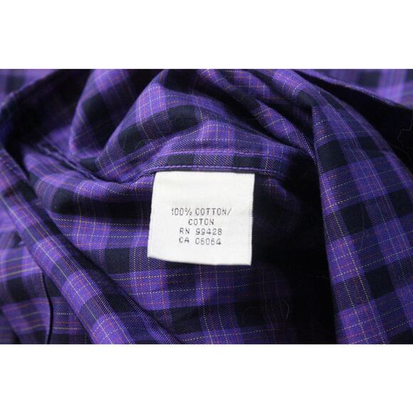 Bugatchi Mens Button Up Shirt size 2XL Purple Gingham Plaid Long Sleeves - Picture 5 of 6